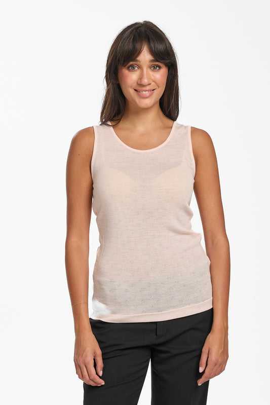 New Merino Wool & Bamboo Pointelle Thermal Tank - Blush