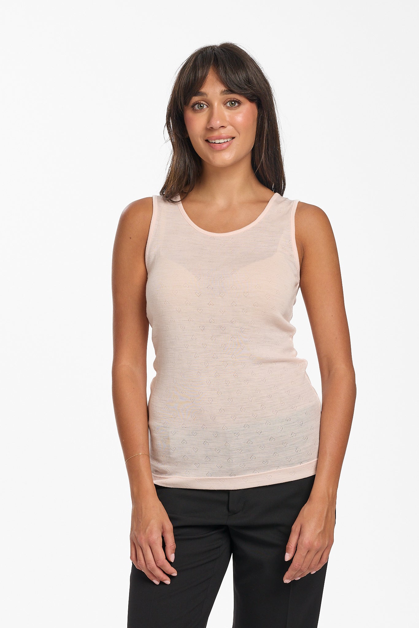New Merino Wool & Bamboo Pointelle Thermal Tank - Blush