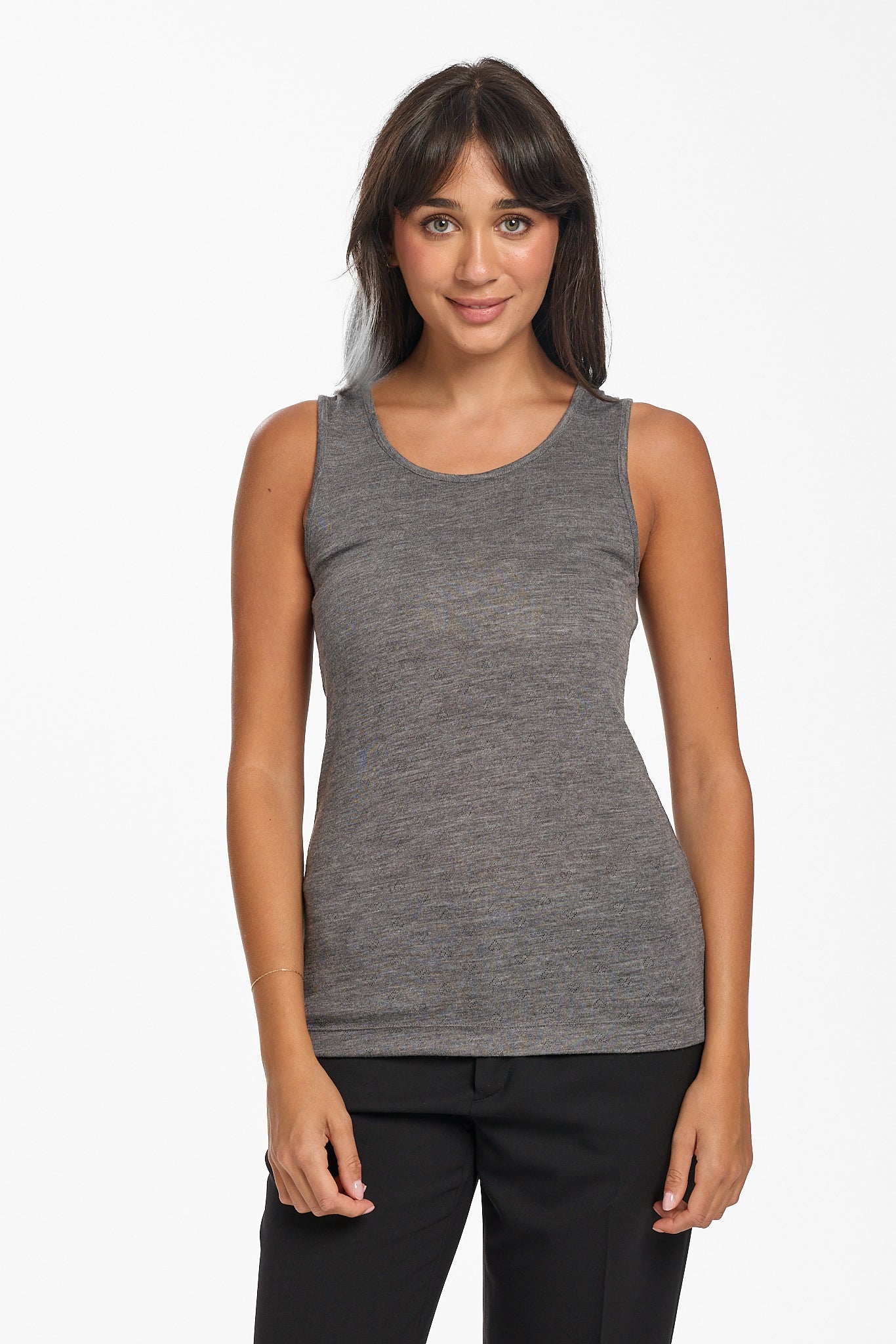 New Merino Wool & Bamboo Pointelle Thermal Tank - Charcoal