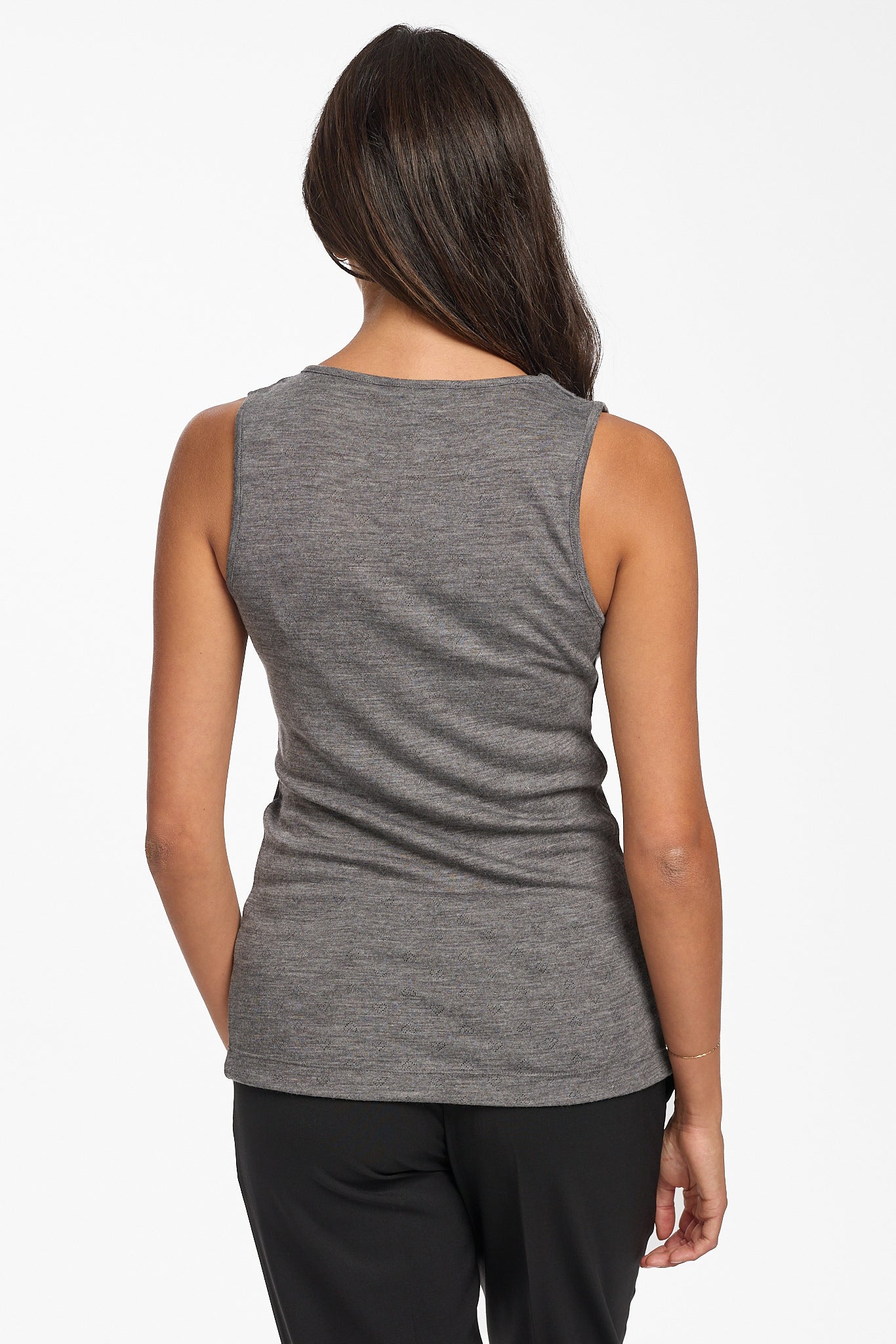 New Merino Wool & Bamboo Pointelle Thermal Tank - Charcoal