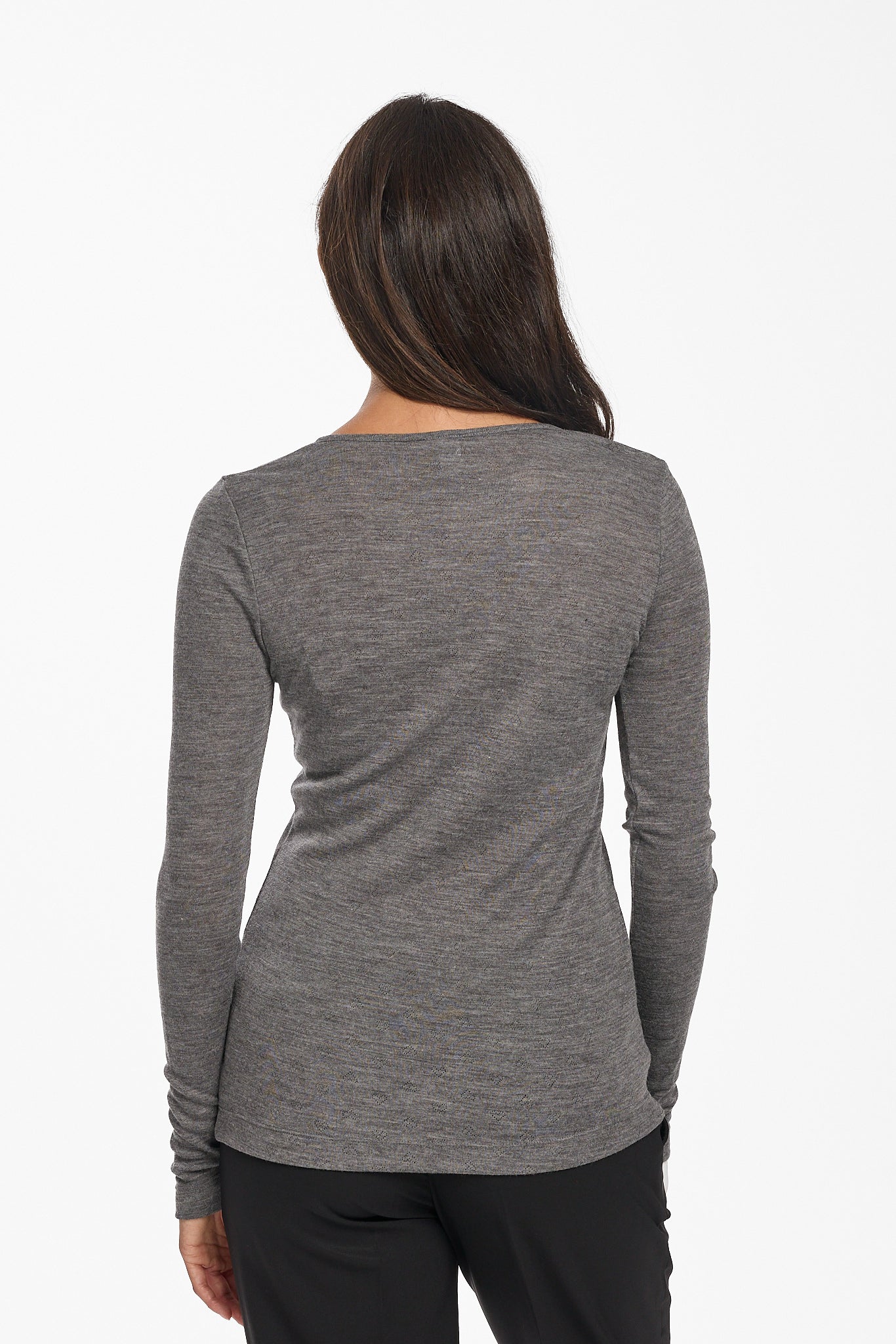 New Merino Wool & Bamboo Pointelle L/S - Charcoal