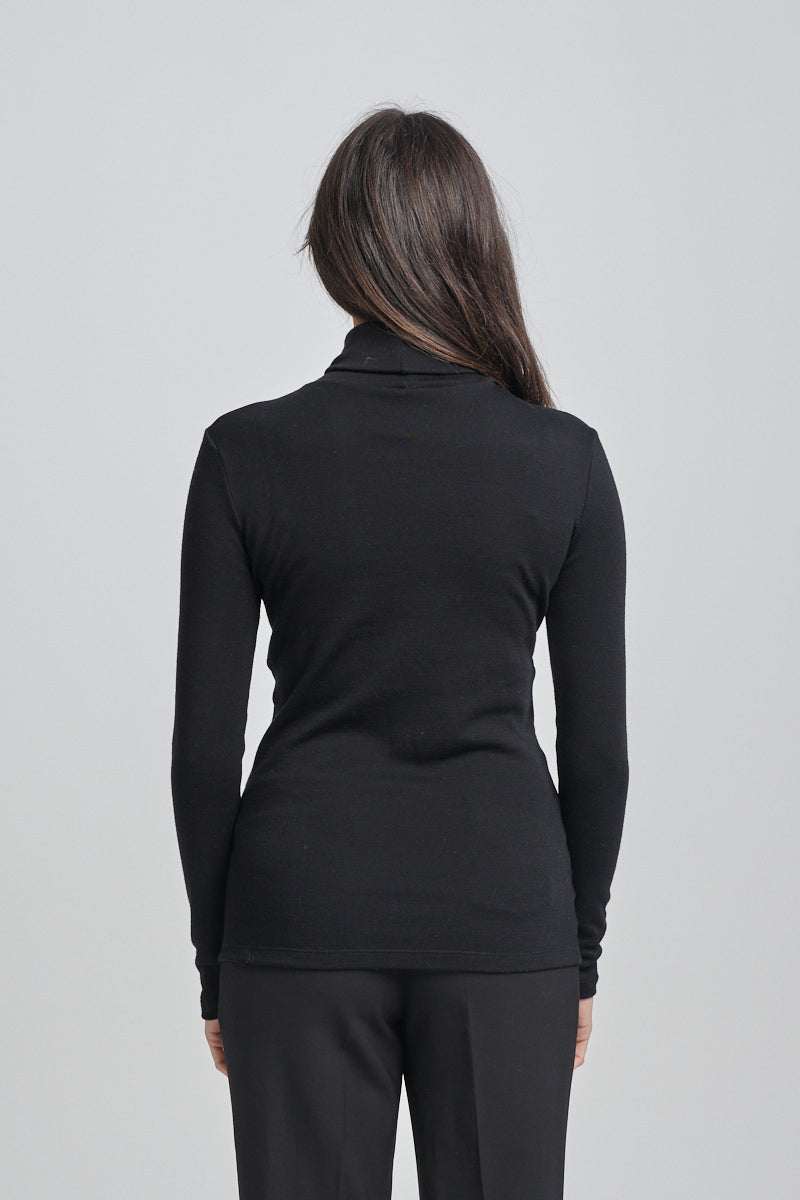 Ultra Warm Pure Merino Wool 240gsm Roll Neck Long Sleeve Black