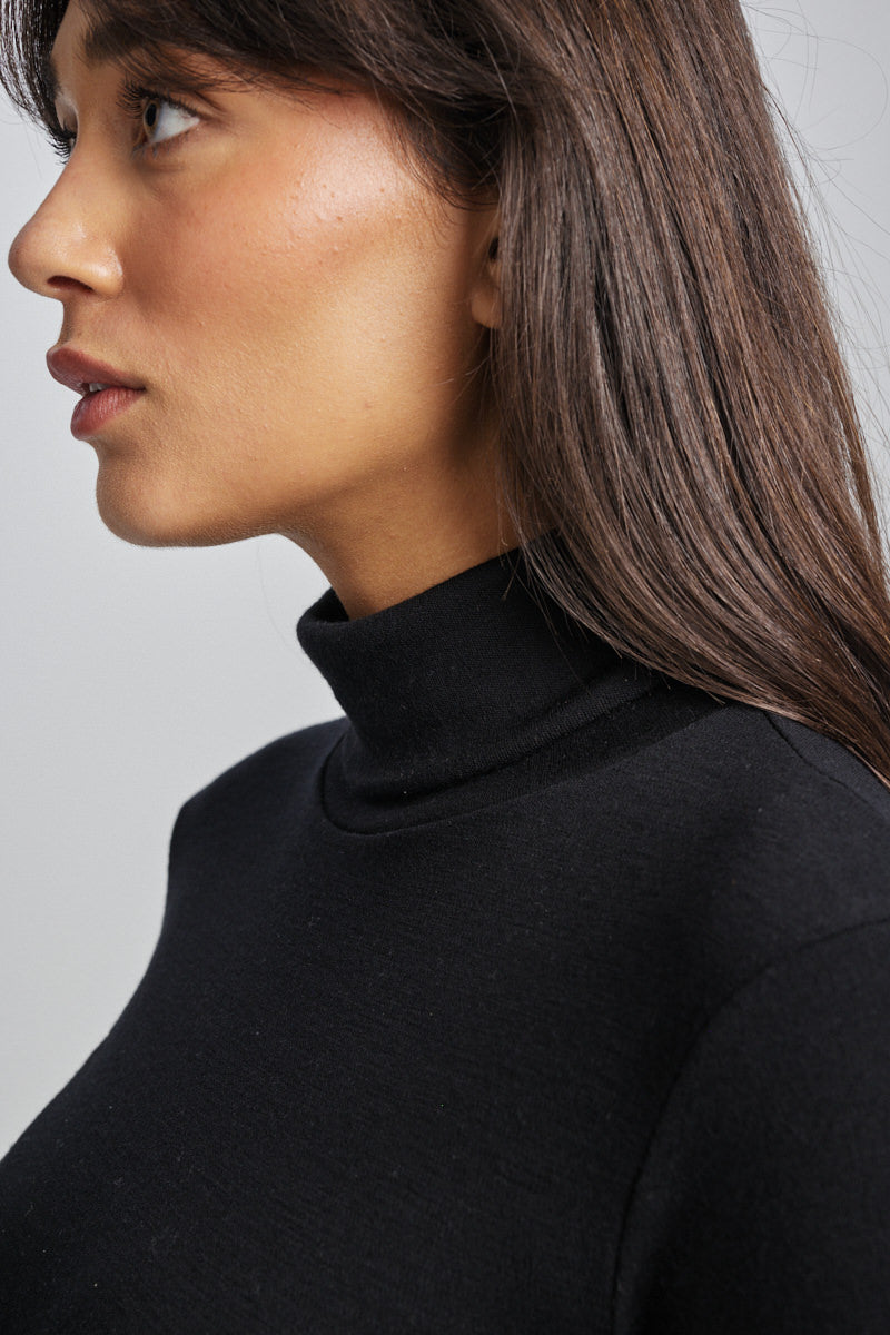 Ultra Warm Pure Merino Wool 240gsm Roll Neck Long Sleeve Black
