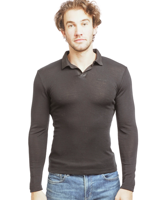 NEW Men's Pure Merino Wool POLO Long Sleeve - Grey