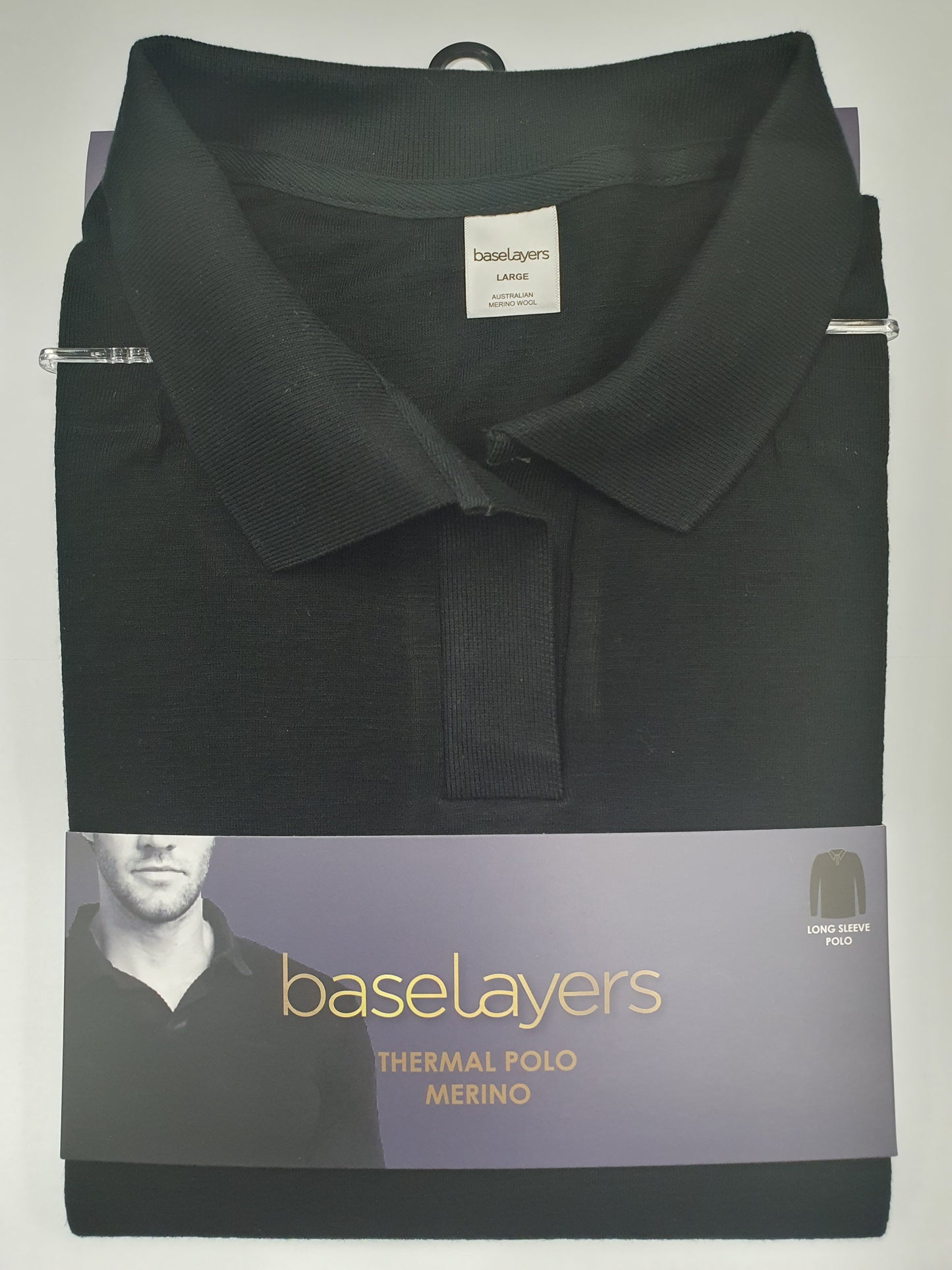 NEW Men's Pure Merino Wool POLO Long Sleeve - Black