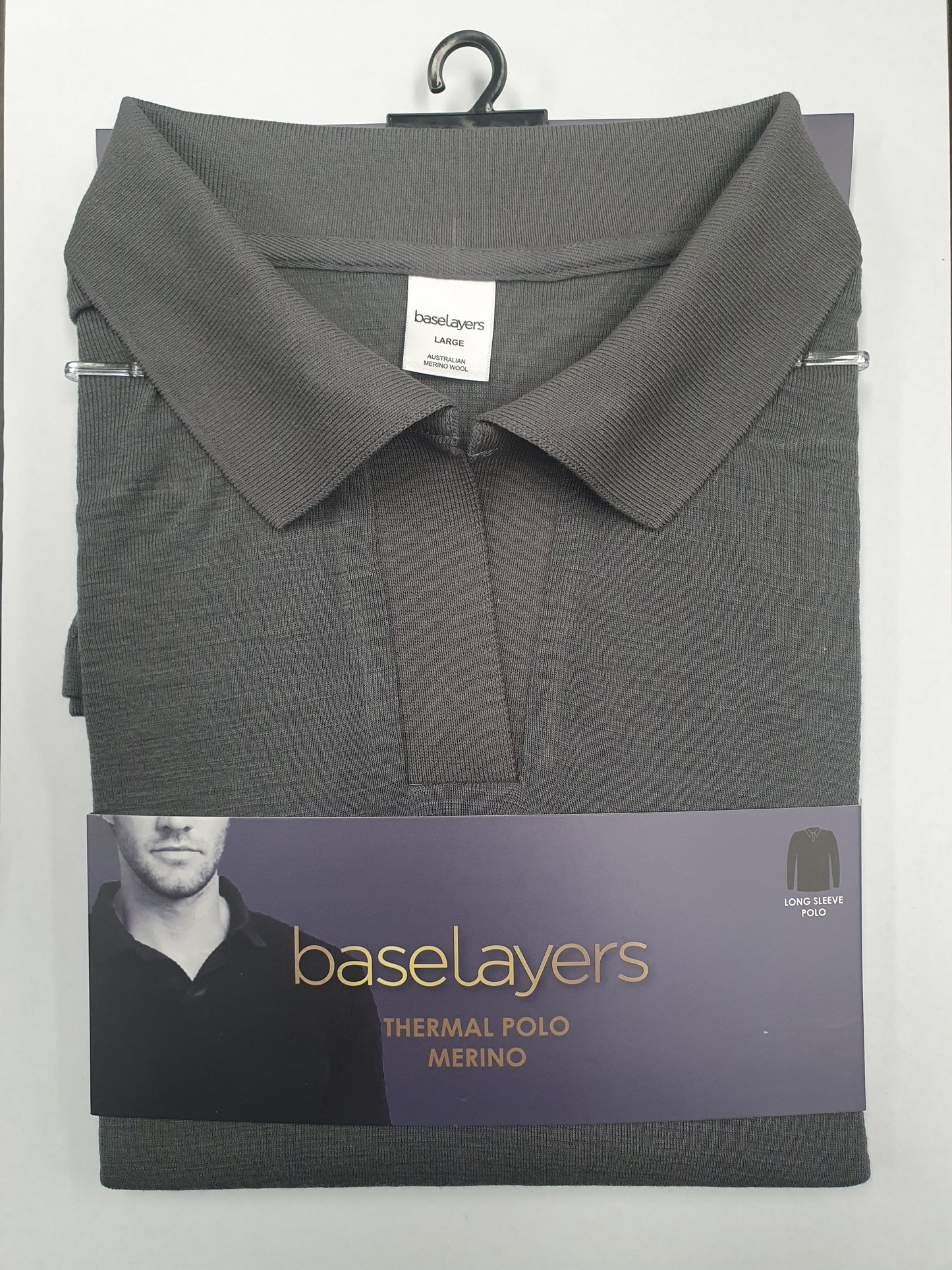 Men's Pure Merino Wool POLO Long Sleeve - Grey