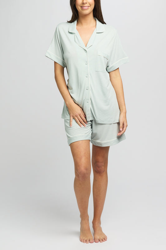 Morning Honey Jersey Piped PJ Set - Mint