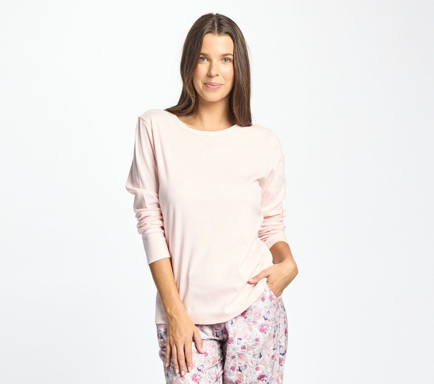 Cotton Rib Long Sleeve Top - Pink