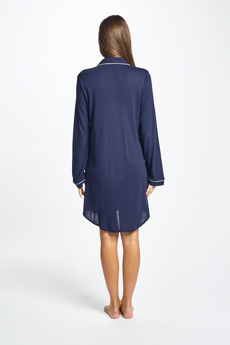 Morning Honey Piped SleepShirt - Navy