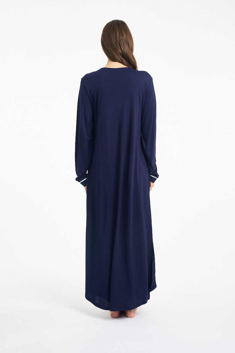 Morning Honey Piped Lounge SleepShirt - Navy