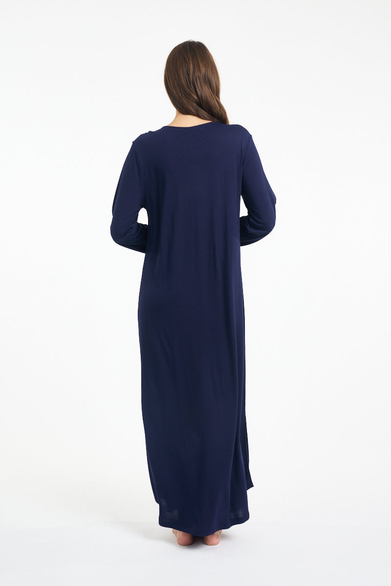 Morning Honey Piped Lounge SleepShirt - Navy