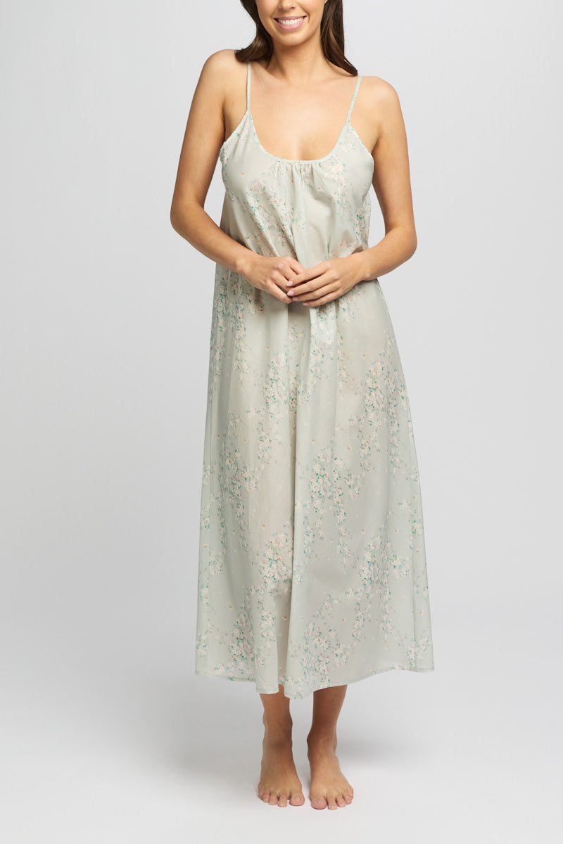 Morning Honey Cotton Voile Nightdress Long - Mint Blossom