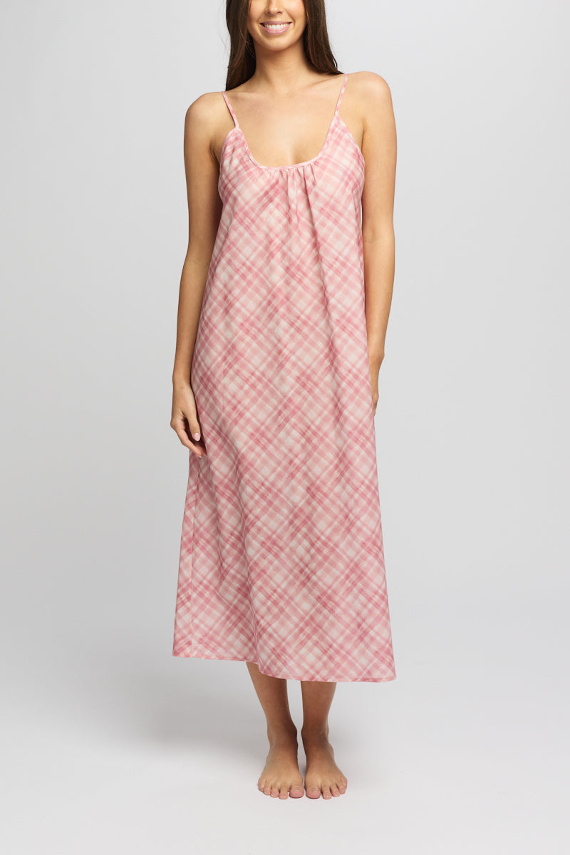 Morning Honey Cotton Voile Nightdress Long - Musk Gingham
