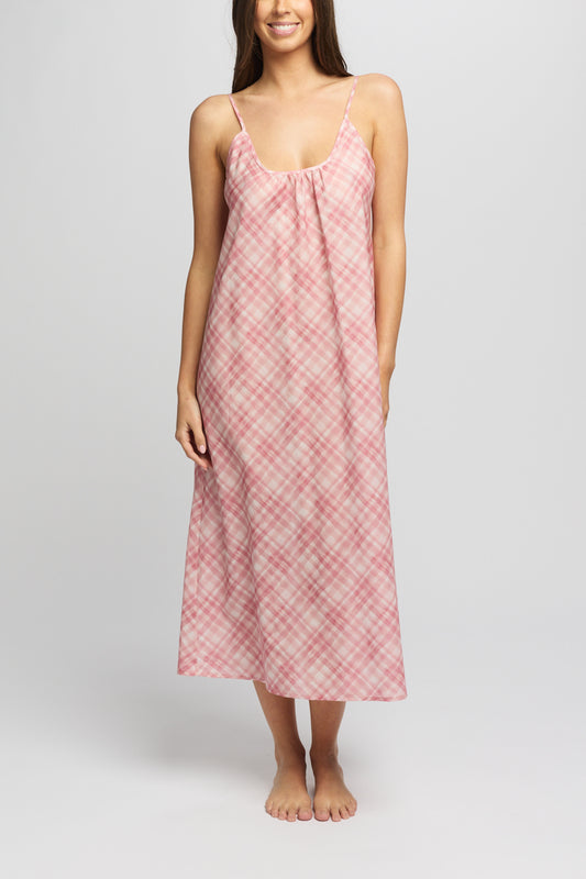 Morning Honey Cotton Voile Nightdress Long - Musk Gingham