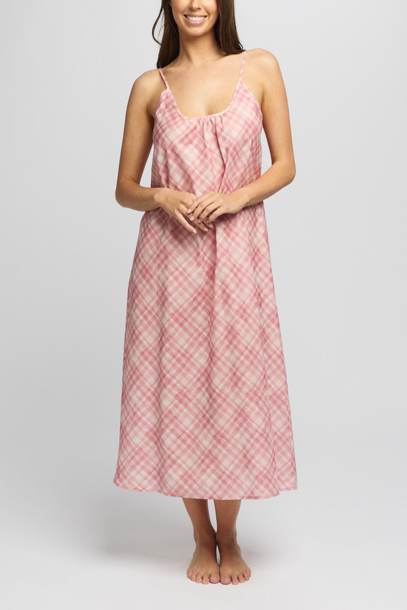 Morning Honey Cotton Voile Nightdress Long - Musk Gingham