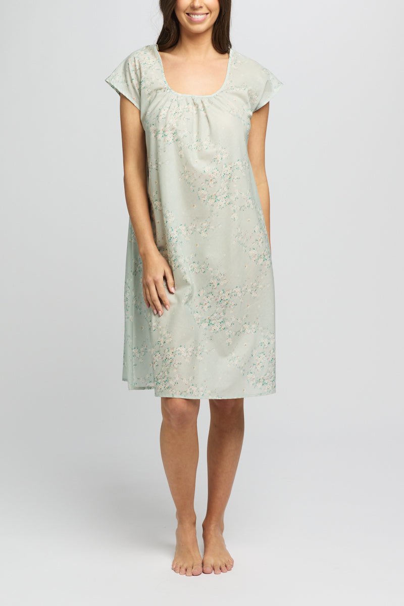Morning Honey Cotton Cap Sleeve Nightdress - Mint Blossom