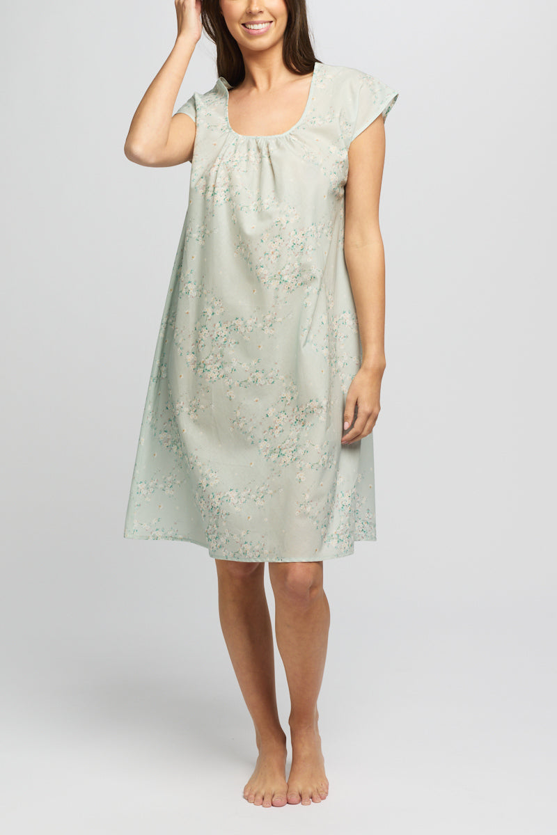Morning Honey Cotton Cap Sleeve Nightdress - Mint Blossom