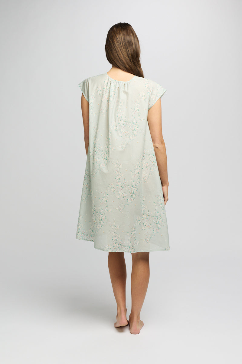 Morning Honey Cotton Cap Sleeve Nightdress - Mint Blossom