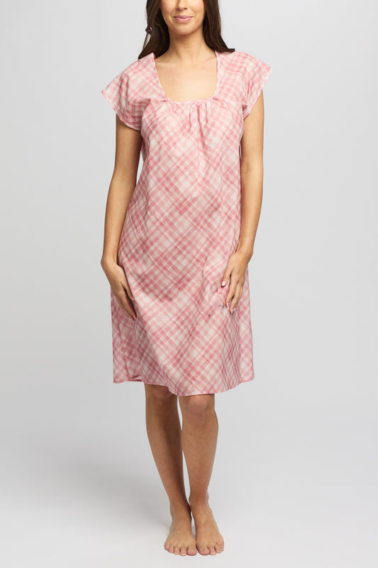 Morning Honey Cotton Cap Sleeve Nightdress - Musk Gingham