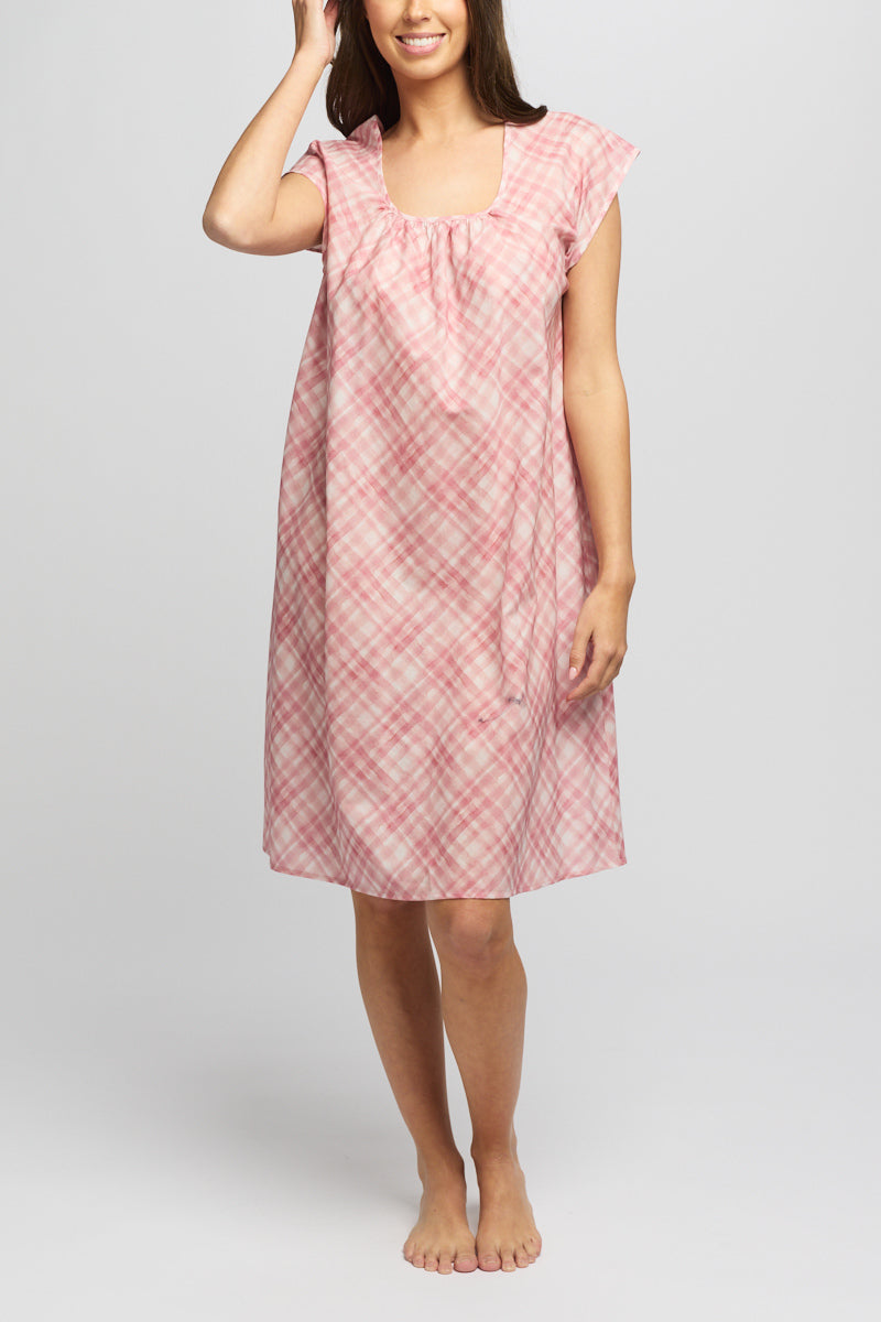Morning Honey Cotton Cap Sleeve Nightdress - Musk Gingham