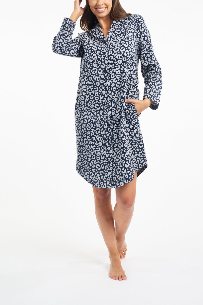 Morning Honey Brushed Nightie - Navy Animal