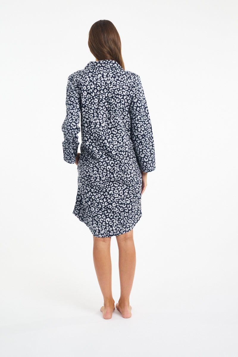 Morning Honey Brushed Nightie - Navy Animal