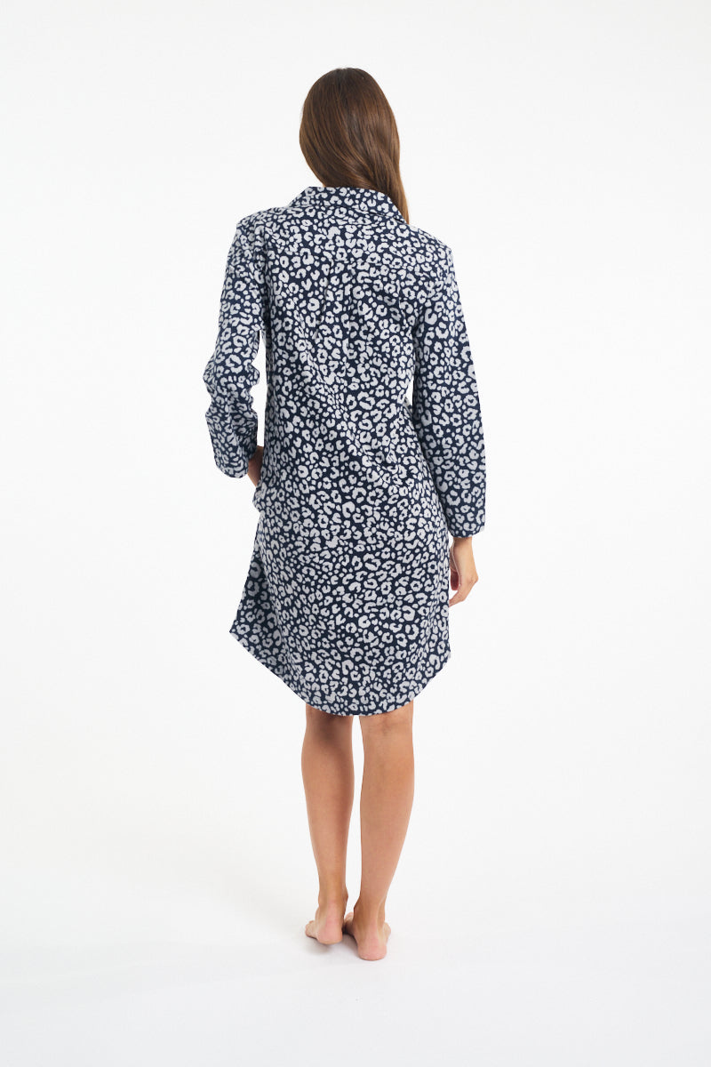 Morning Honey Brushed Nightie - Navy Animal