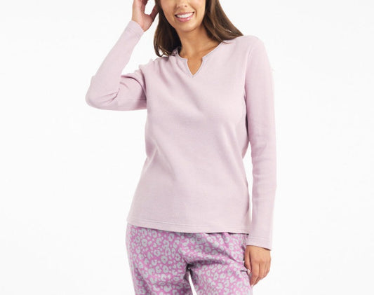 Waffle Knit Long Sleeve Top Pink