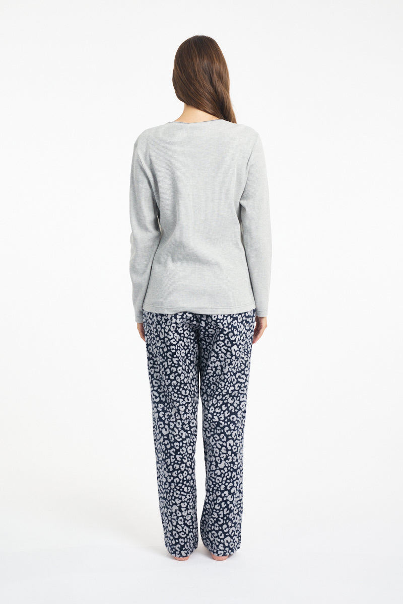 Waffle Knit Long Sleeve Top Grey Marle