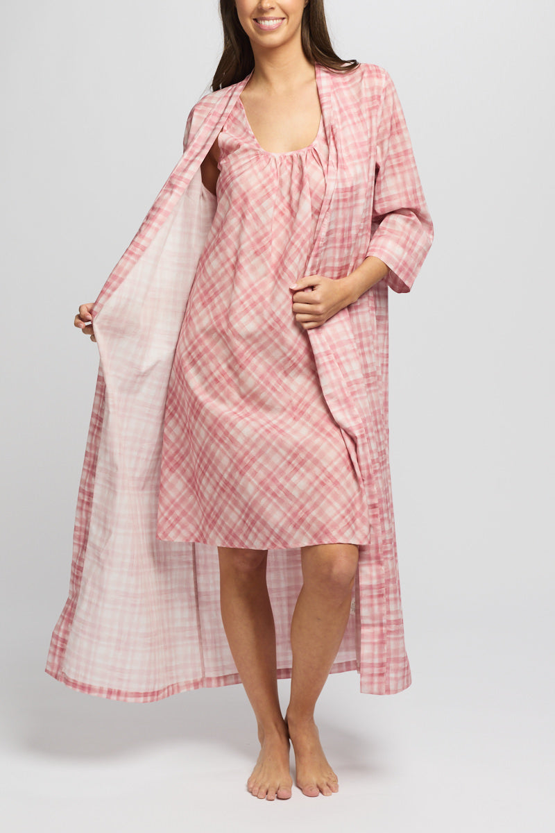 Morning Honey Cotton Voile Robe - Musk Gingham