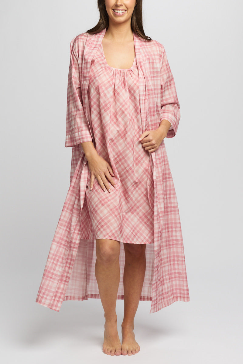 Morning Honey Cotton Voile Robe - Musk Gingham