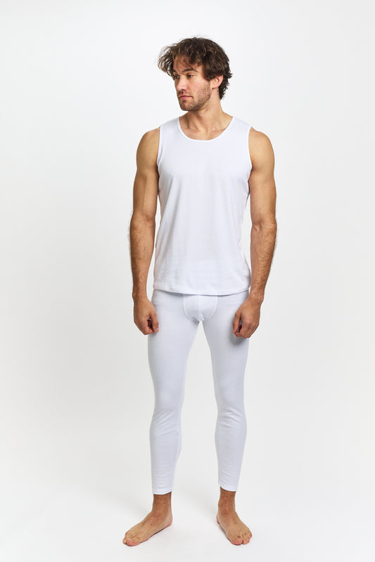 Mens Interlock Thermal Tank - White