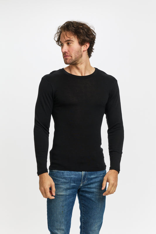 Men's Pure Merino Wool L/Slve Crew Neck - Black