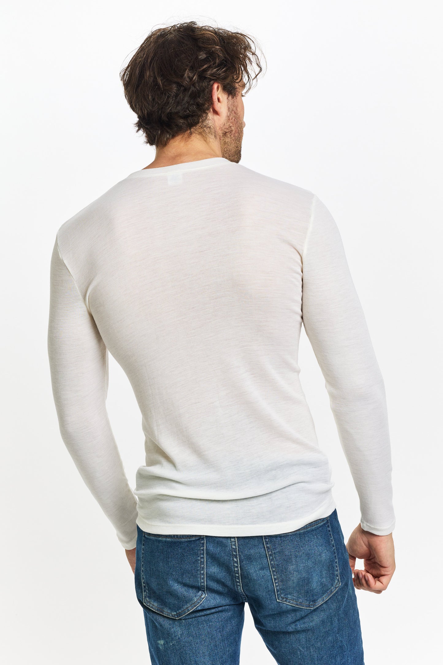 Men's Pure Merino Wool L/Slve Crew Neck - Ivory