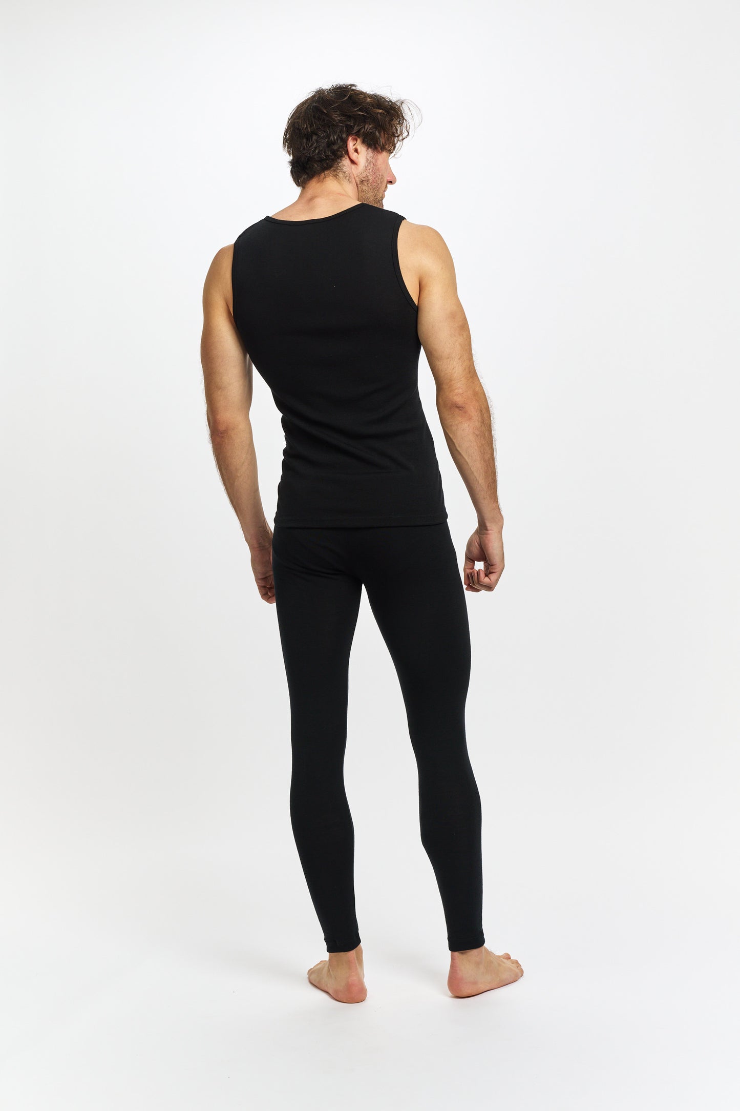 Thermal Underwear Mens Pure Merino Wool Tank Black