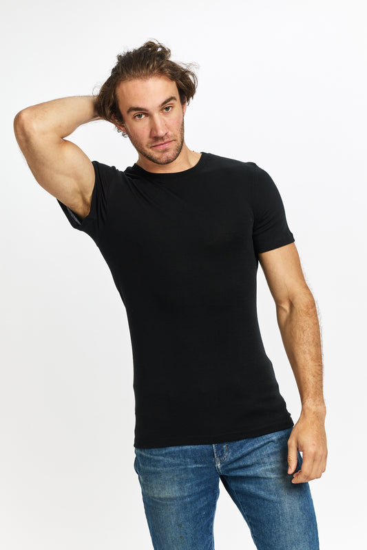 Men's Pure Merino Wool Short Sleeve Crew Neck - Black