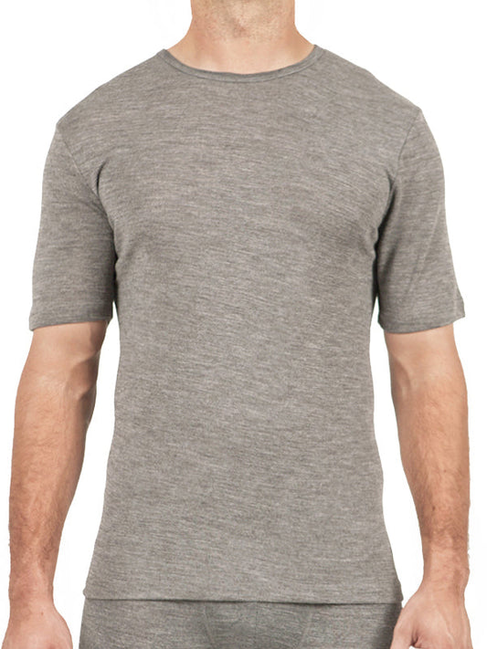 Men's Pure Merino Wool Short Sleeve Crew Neck - Grey Marle