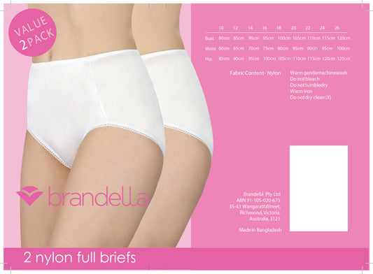 Sale Nylon Full Brief, 2 Pair Pack - White J0932P