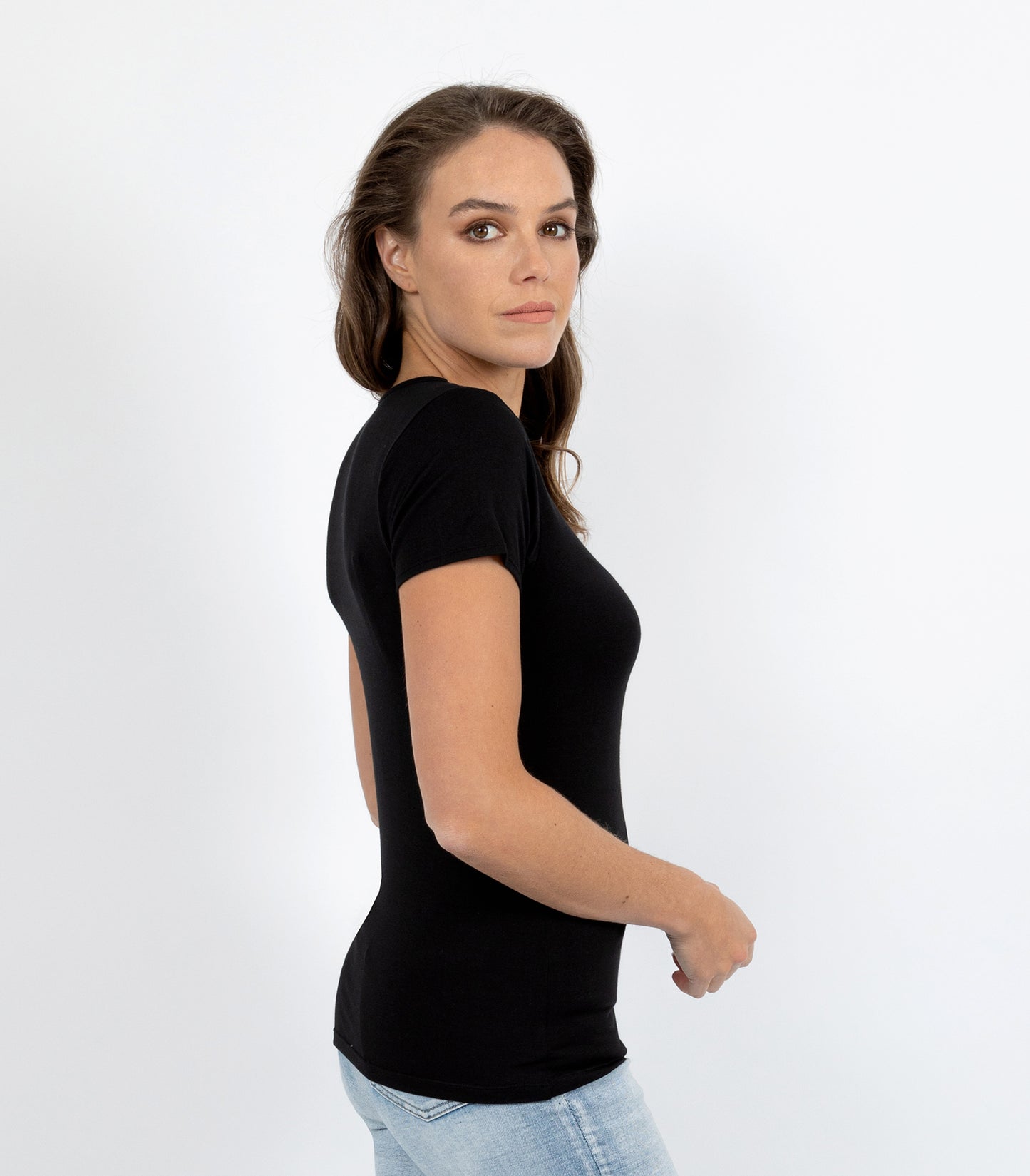 Bamboo Elastane Short Sleeve T-Shirt - Black