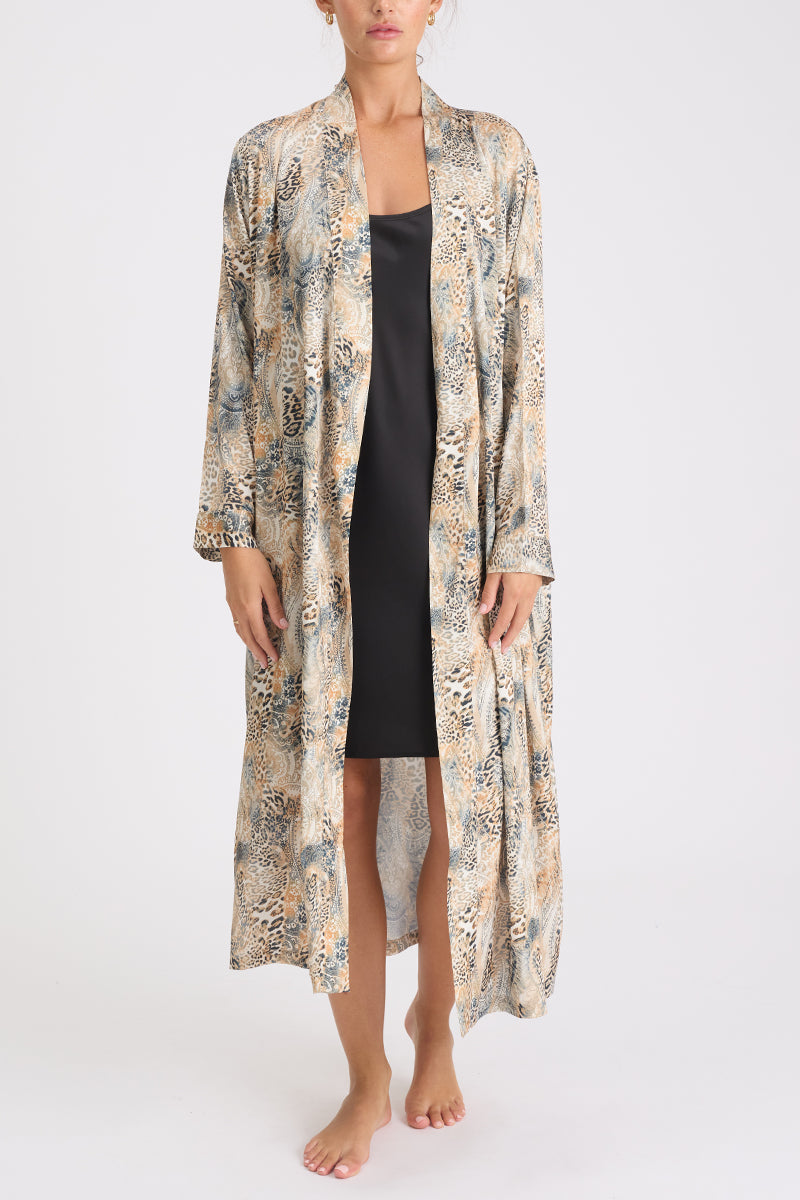 Morning Honey Satin Robe Paisley Animal