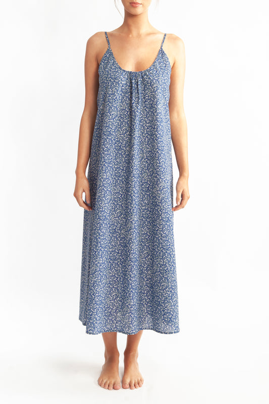 Morning Honey Cotton Voile Nightdress Long - Midnight Print