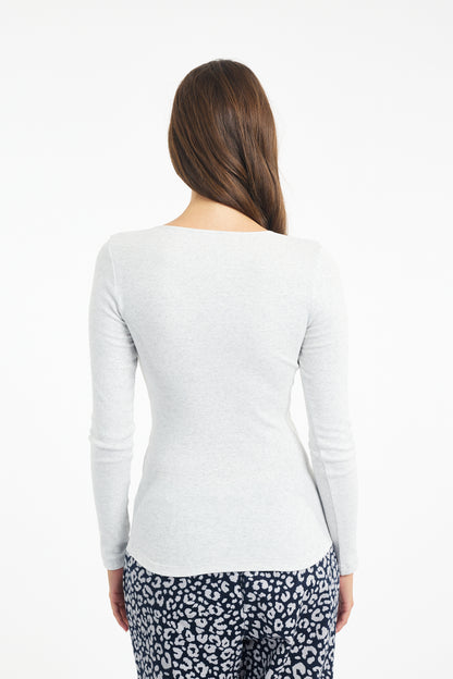 Cotton Long Sleeve Top With Lace - Grey Marle