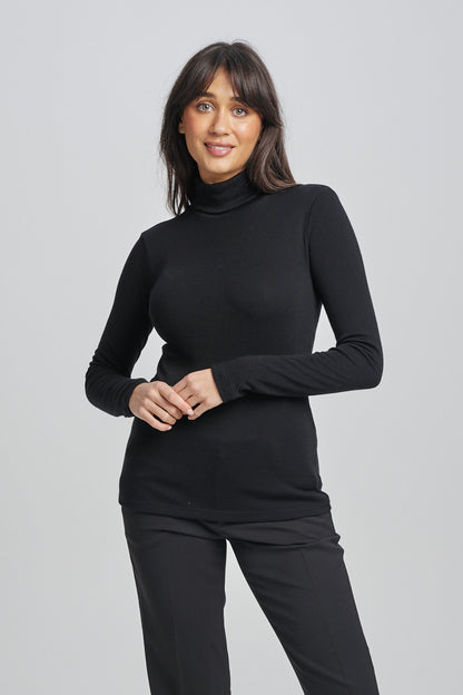 Ultra Warm Pure Merino Wool 240gsm Roll Neck Long Sleeve Black