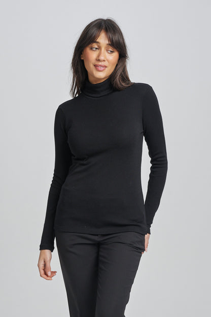 Ultra Warm Pure Merino Wool 240gsm Roll Neck Long Sleeve Black