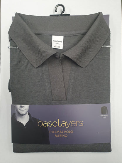 Men's Pure Merino Wool POLO Long Sleeve - Grey