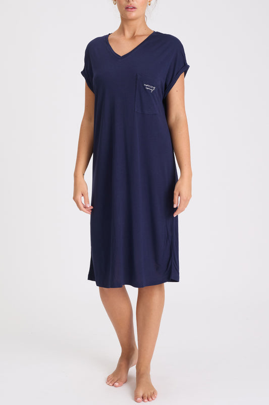 Morning Honey T-Shirt Nightie - Navy