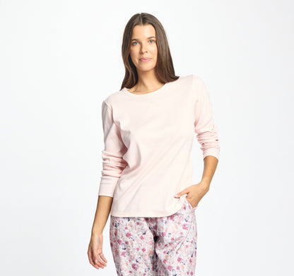 Cotton Rib Long Sleeve Top - Pink