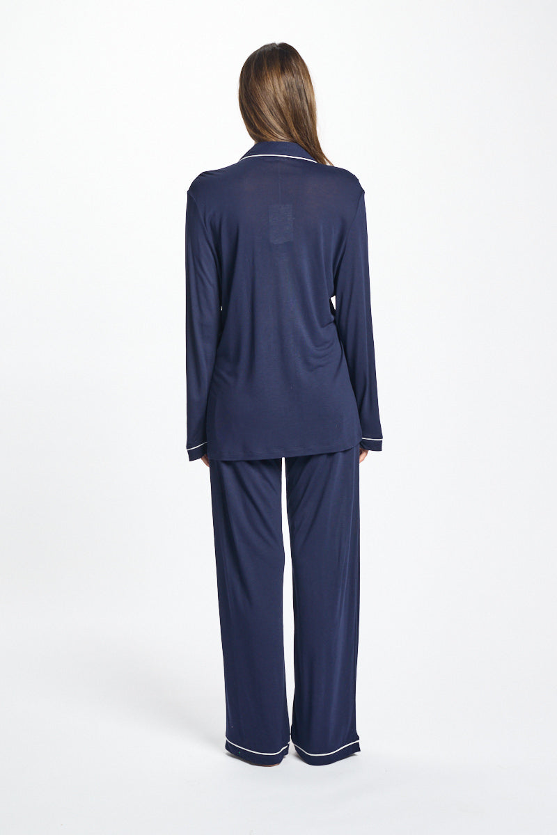 New Morning Honey Navy Piped PJ Set - Navy