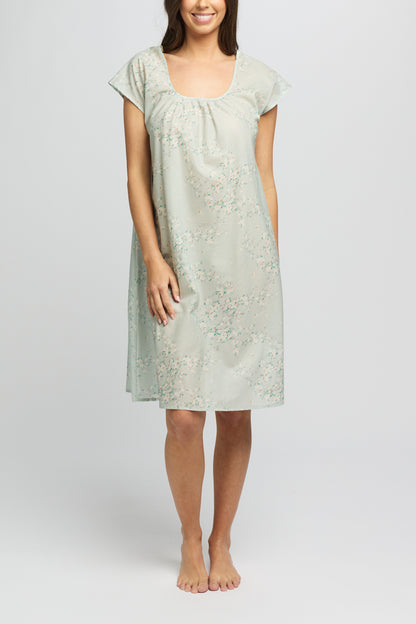 Morning Honey Cotton Cap Sleeve Nightdress - Mint Blossom