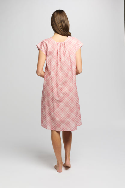 Morning Honey Cotton Cap Sleeve Nightdress - Musk Gingham